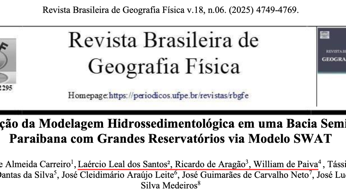 Professores do GPTecA/UEPB e UFCG publicam estudo inédito sobre modelagem hidrossedimentológica no semiárido paraibano